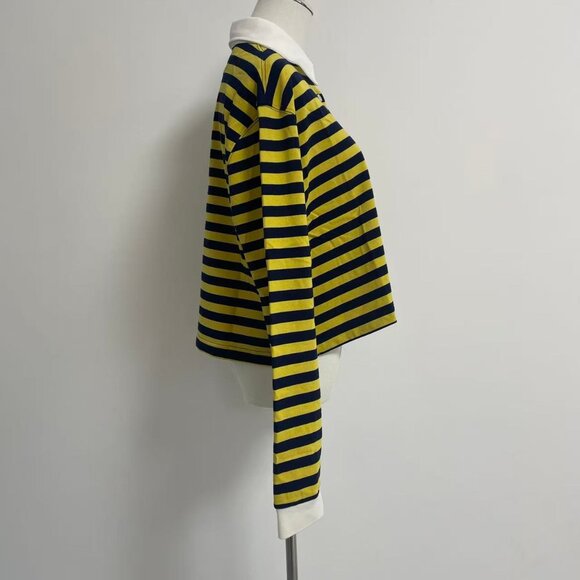 Women’s Blue/yellow striped polo with logo - Picture 9 of 14